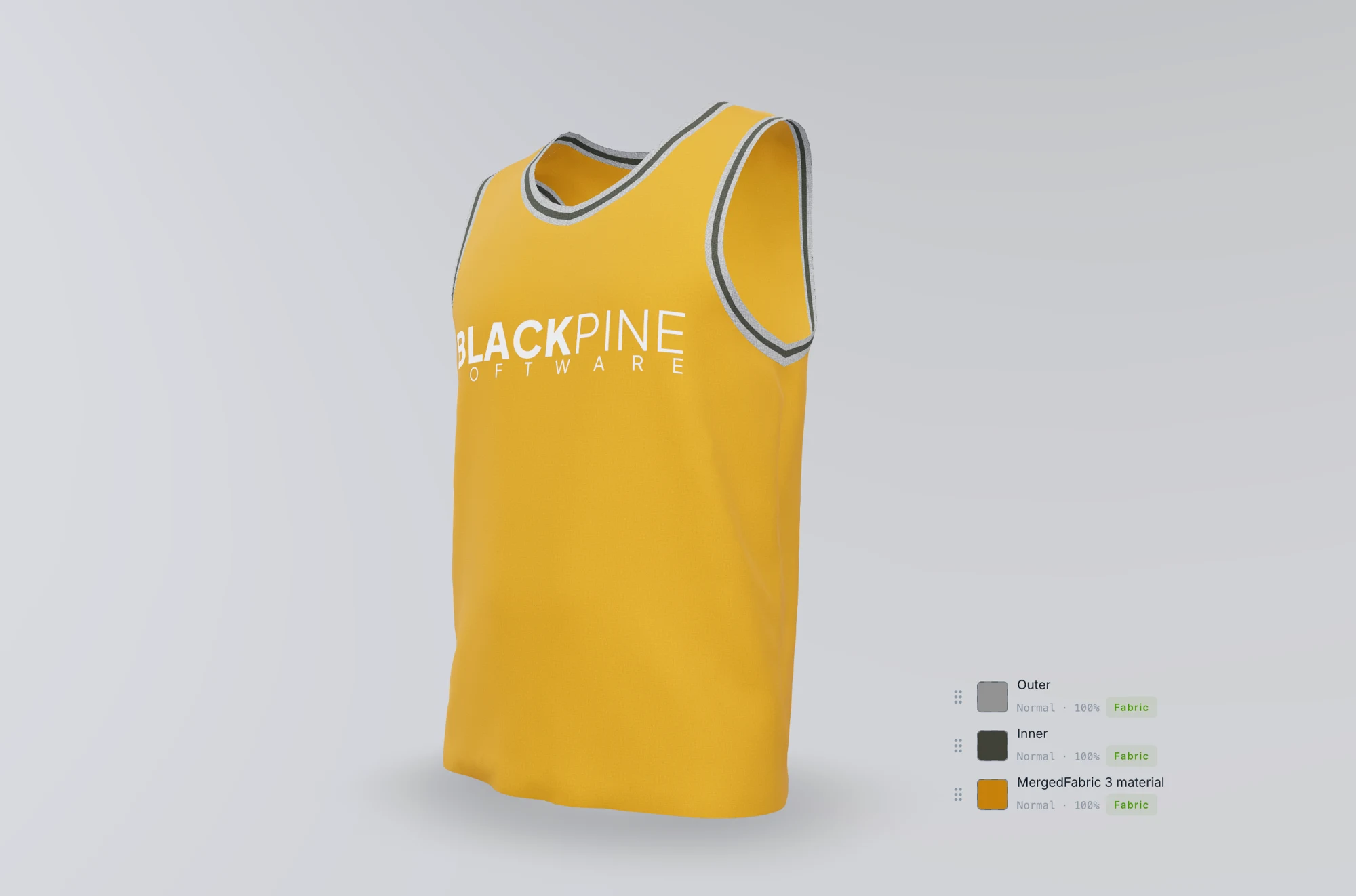 The Stratos configurator showing a gold and black jersey with its outer, inner, and trim fabric materials listed in the side panel